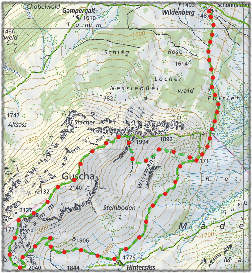 Map of Guscha Gratweg hike