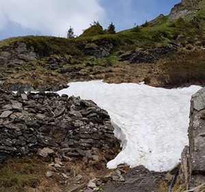 A trail blocked by snow