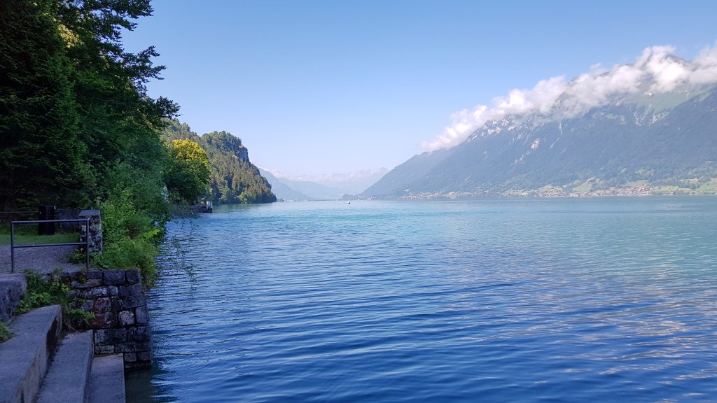 View from the shore of Brienzersee towards Giessbach/See boathouse