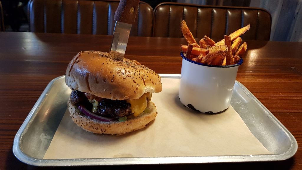 Patriot Burger and Sweet Potato Fries