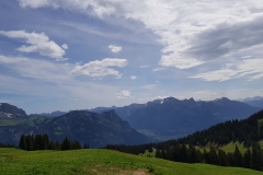 Looking back across the valley towards the mountains in Liechtenstein.
