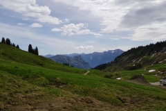 Looking back over the valleys towards the mountains in Liechtenstein