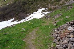 The first bank of snow covering the trail