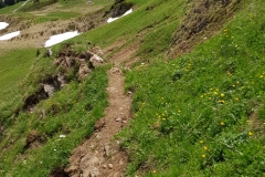 The trail leading down the side of the ridge