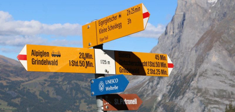 A Swiss hiking signpost